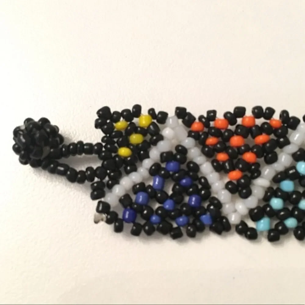 Hand‎ Beaded Mexican Huichol Bracelet Colorful Multicolor Zig Zag Rainbow